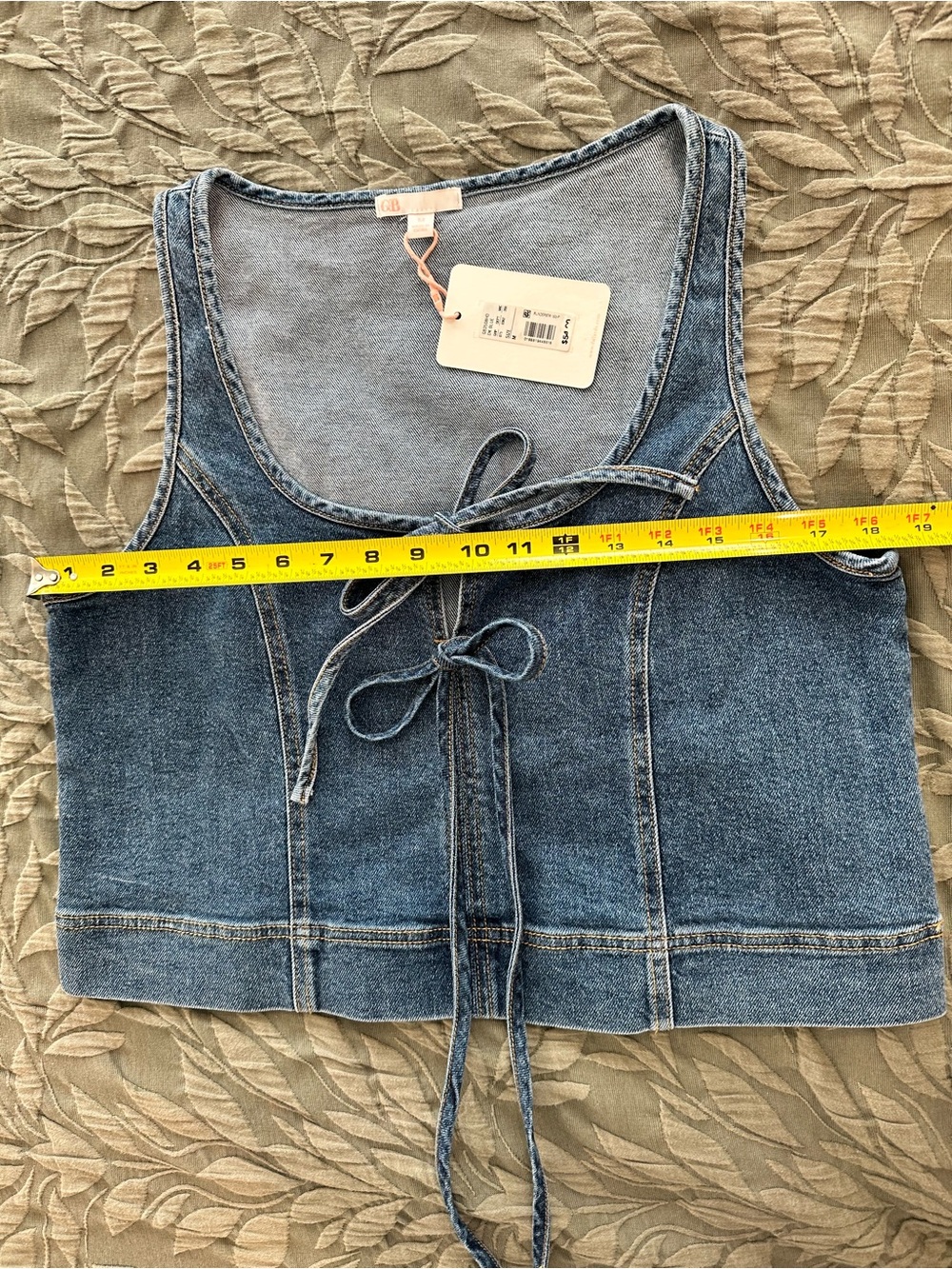 Gianni Bini Dark Blue Denim Lace-Up Crop Top - Picture 4 of 6